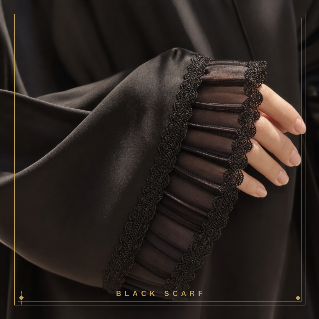 Elegant One-Sleeve Lace Abaya view 3