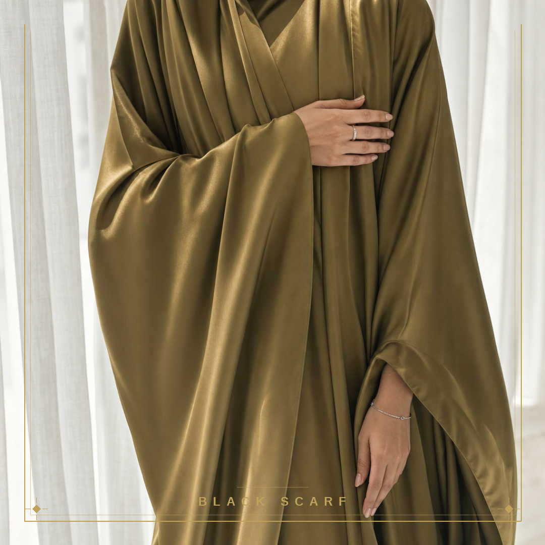 Olive Japanese Silk Abaya view 2