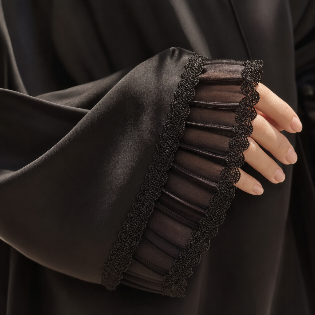 Elegant One-Sleeve Lace Abaya view 2