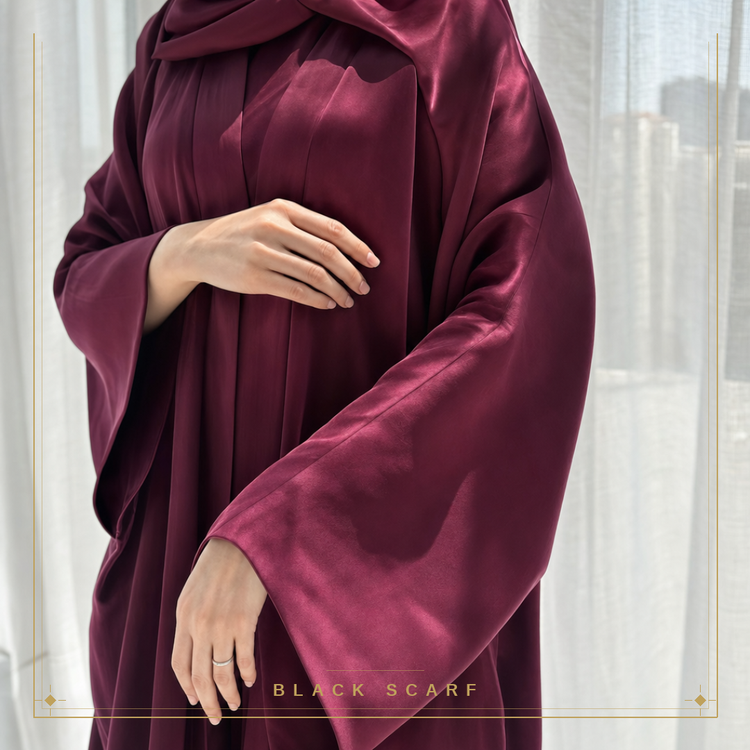 Burgundy Premium Washed Silk Abaya view 2