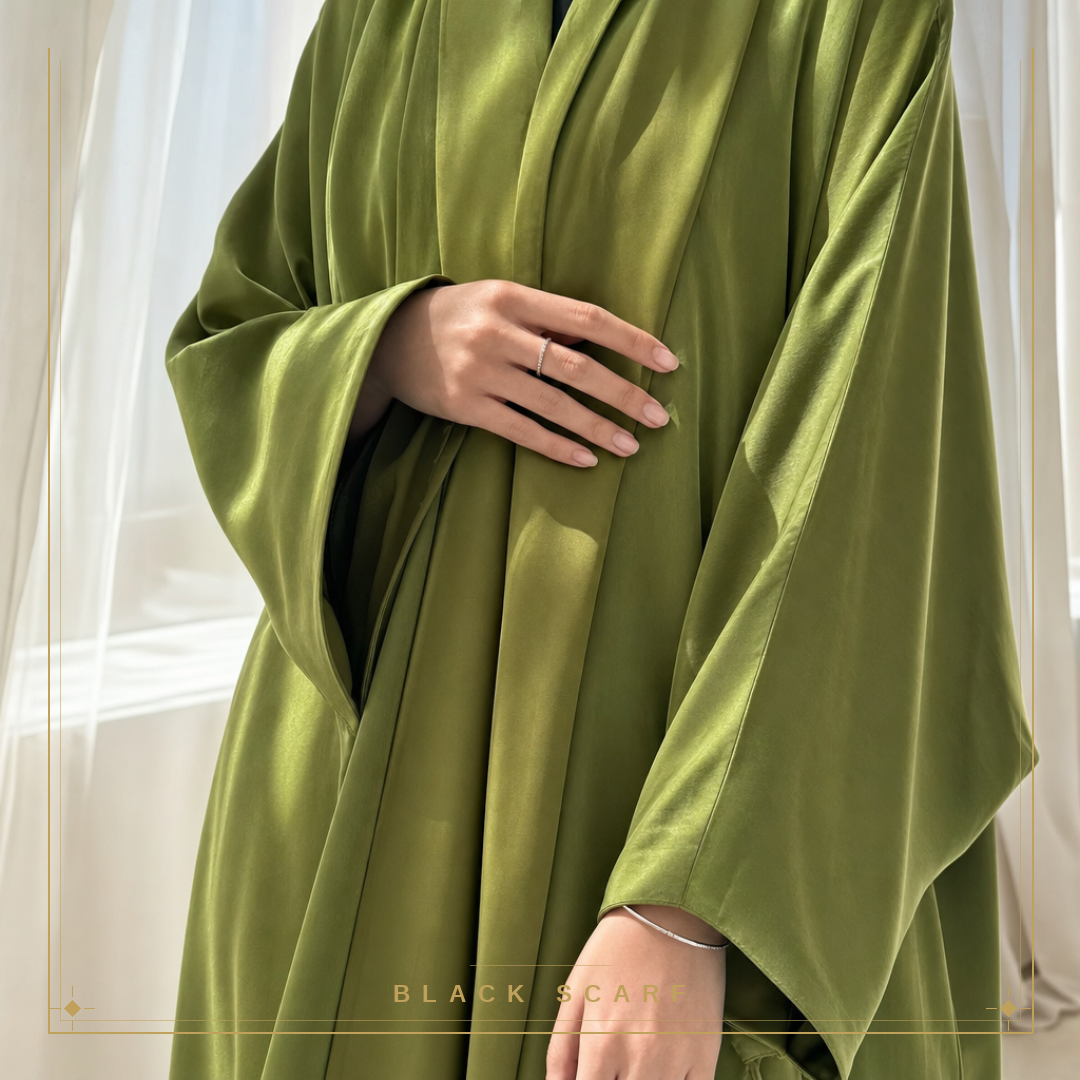Sage Green Light Silk Abaya view 2