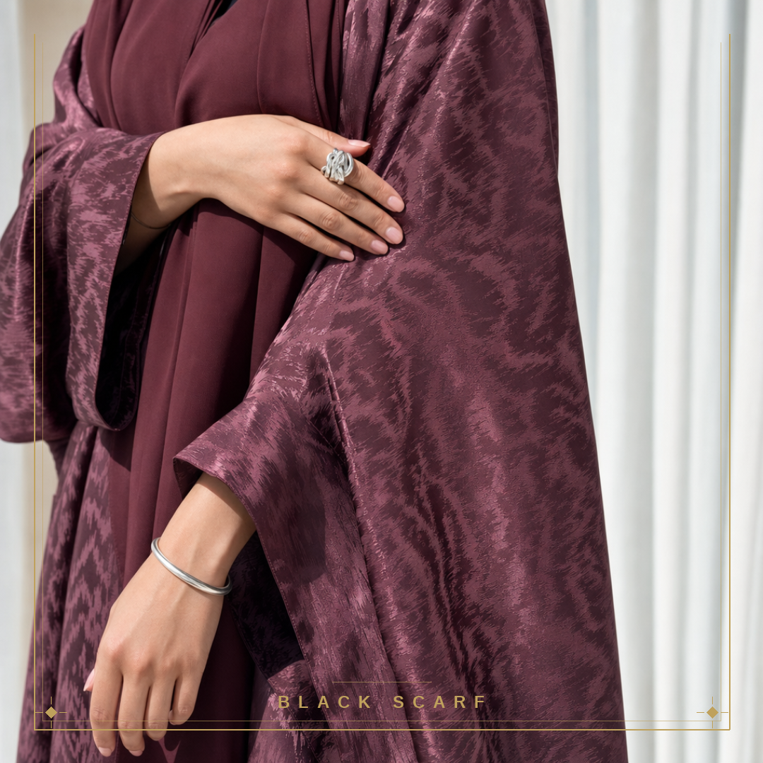 Pink Flared Patterned Silk Abaya view 2
