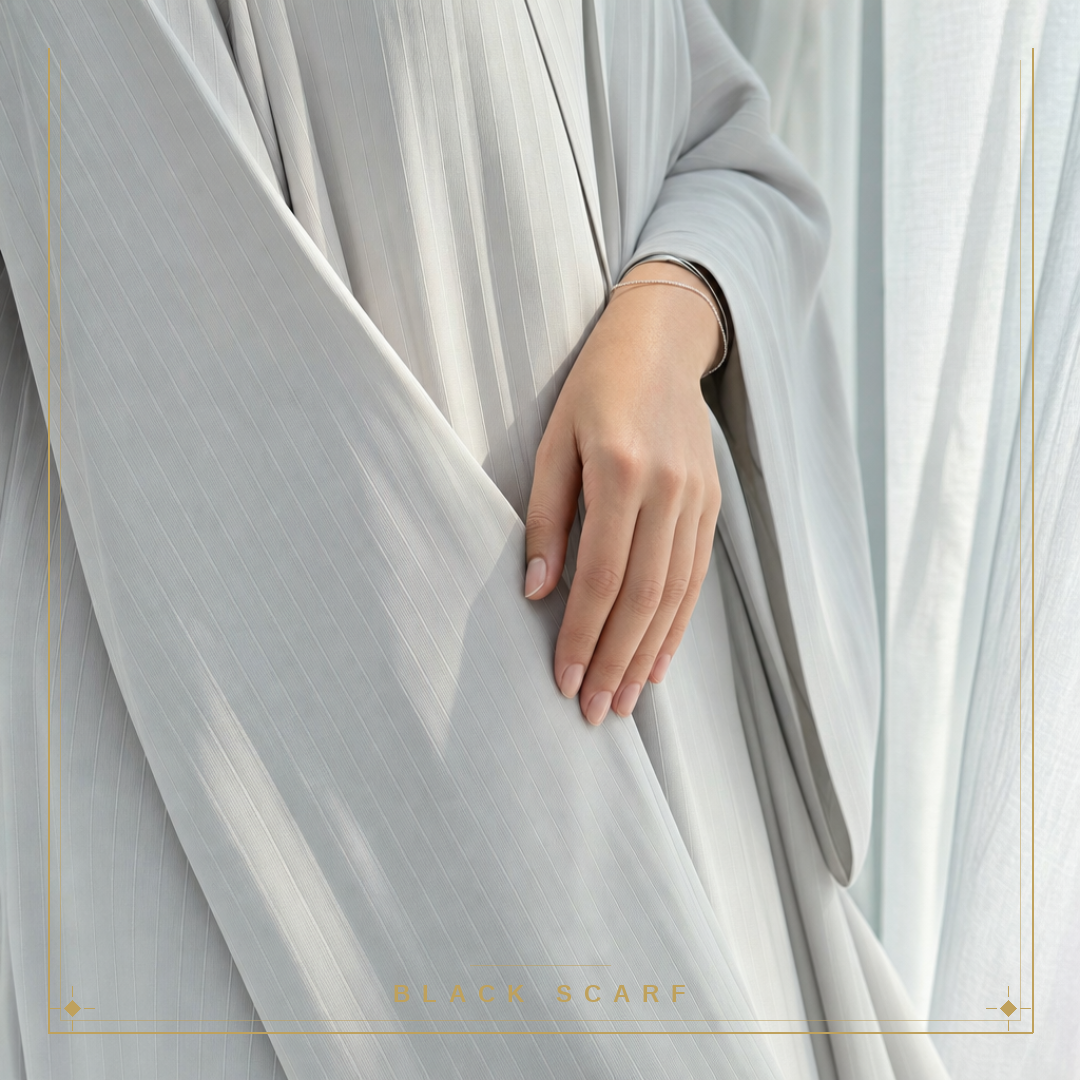 Light Gray Indonesian Striped Abaya view 3