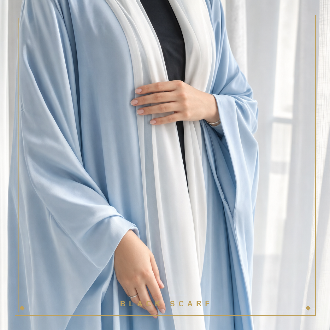 Light Blue French Velvet Abaya view 2