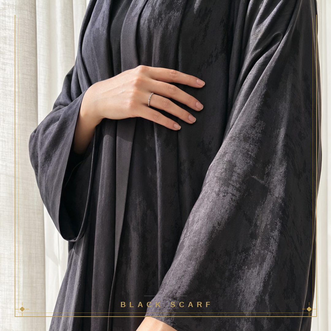 Dark Gray Washed Silk Abaya view 2