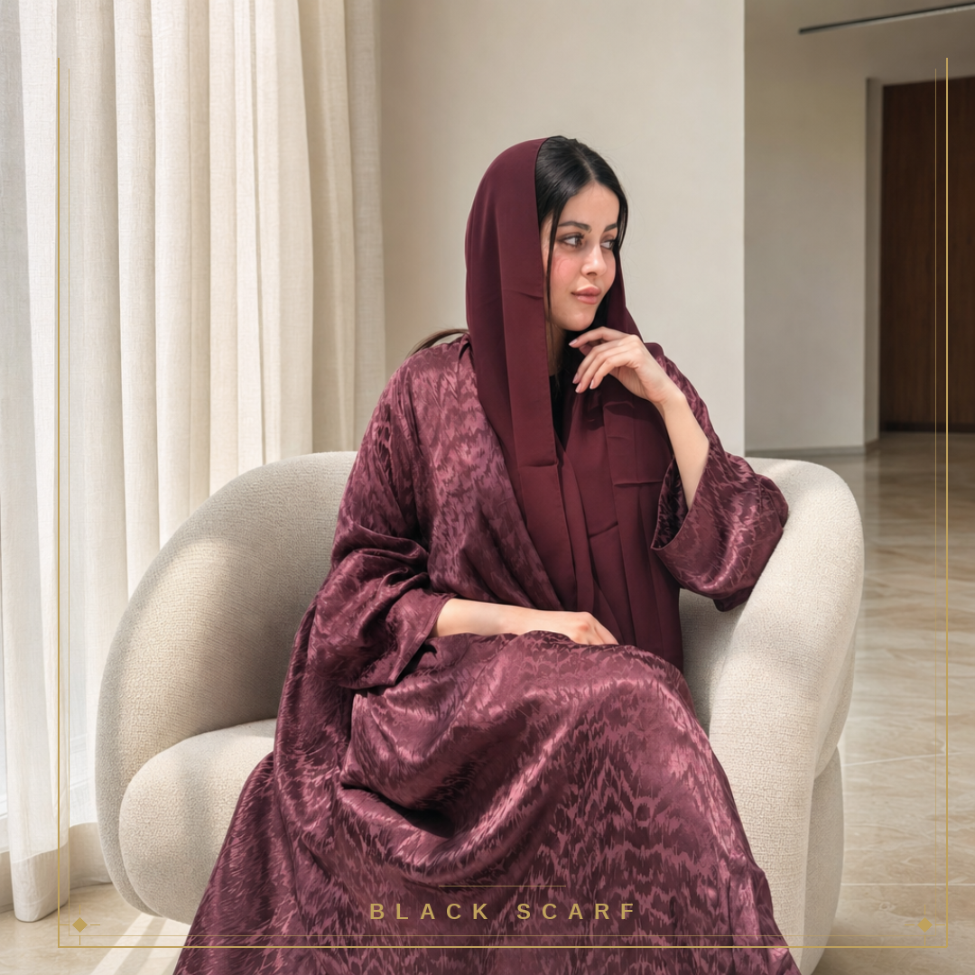 Pink Flared Patterned Silk Abaya