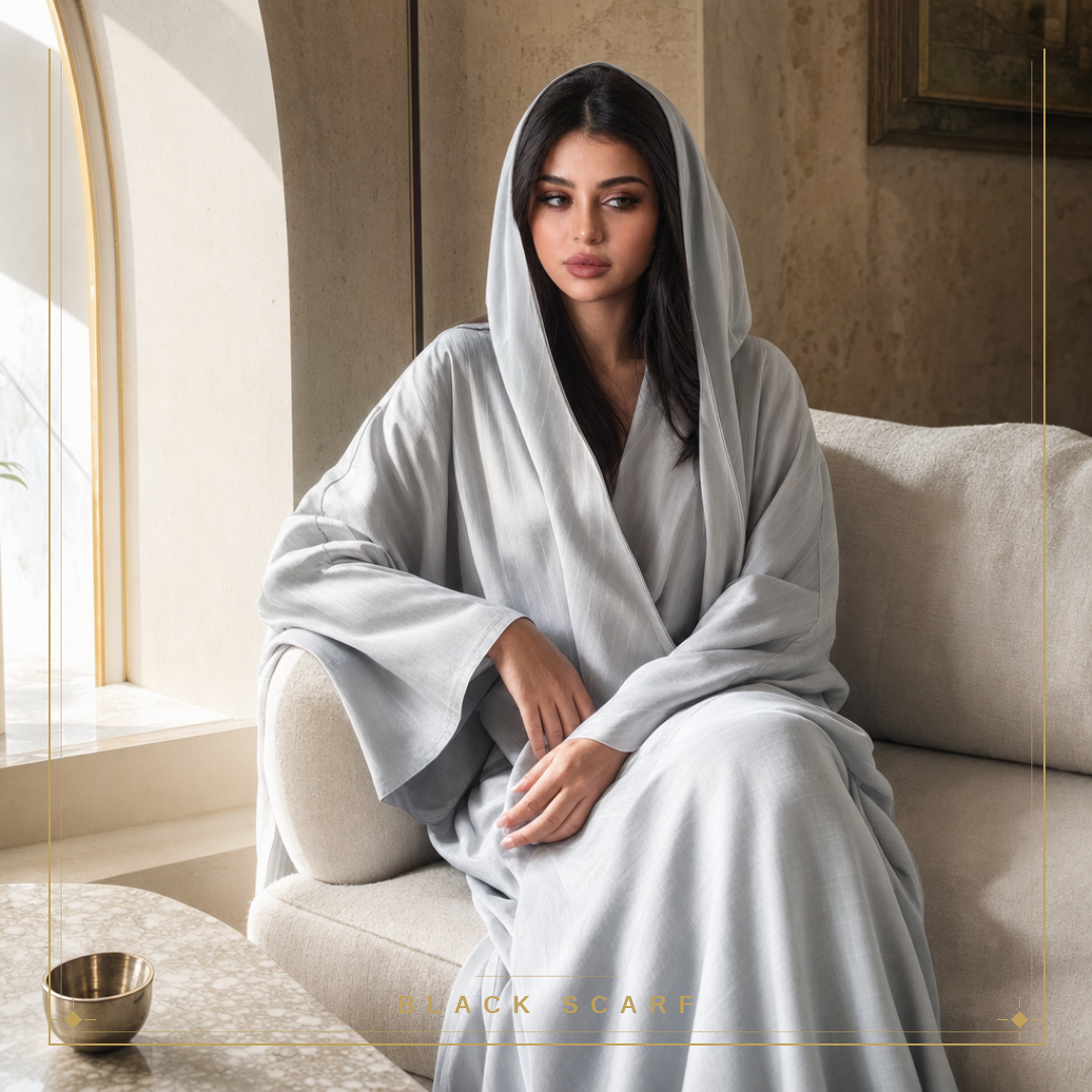 Light Gray Indonesian Striped Abaya