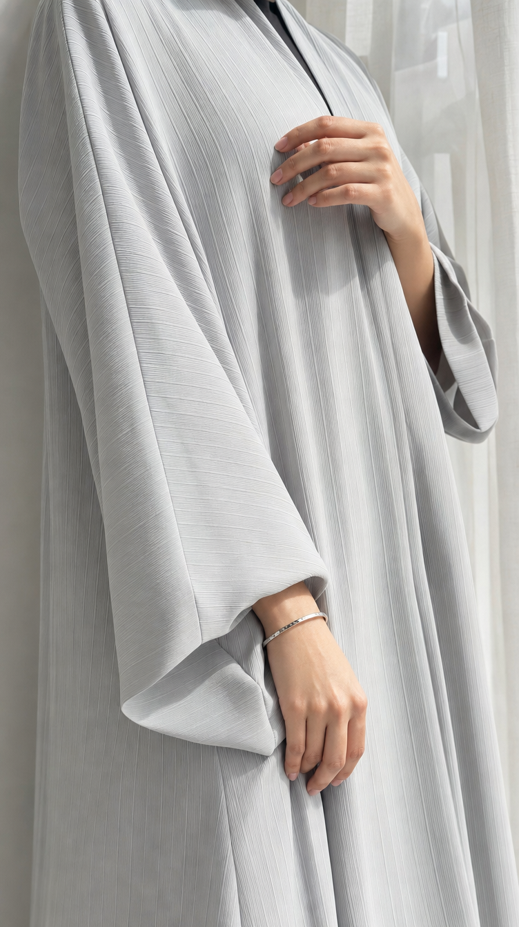 Light Gray Indonesian Striped Abaya view 2
